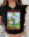 Hanging On By A Fucking Thread - Women's Cropped Baby Tee