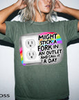 Might Stick A Fork In An Outlet Comfort Colors Graphic Tee, Funny Sarcastic Shirt, Dark Humor Tee, Bad Day Mood Shirt, Trendy Meme Tee
