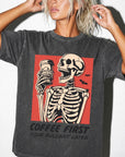 Coffee First Your Bullshit Later Shirt, Funny Skeleton Halloween Tee, Sarcastic Coffee Lover Shirt, Adult Humor T-Shirt, Comfort Colors Tee