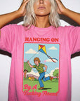 Hanging On By A Fucking Thread Comfort Colors T-Shirt, Funny Sarcastic Tee, Retro Vintage Graphic T-Shirt, Mental Health Humor Shirt,