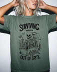 Surviving Purely Out Of Spite Comfort Colors Shirt, Funny Skeleton Coffin Tee, Sarcastic Dark Humor T-Shirt, Gothic Floral Skeleton Shirt,
