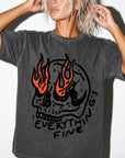 Everything Is Fine Comfort Colors Graphic Tee Shirt, Flaming Skull Graphic Tee, Dark Humor Sarcastic T-Shirt, Grunge Skull Shirt,