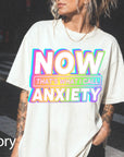 Now That's What I Call Anxiety Comfort Colors Graphic Tee, Funny Retro Shirt, Sarcastic Mental Health Tee, Y2K Holographic Print Shirt