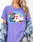 Feeling Extra Fucking Stabby Today Comfort Colors Graphic Tee, Funny Unicorn Shirt, Sarcastic Rainbow Tee, Adult Humor Gift Shirt