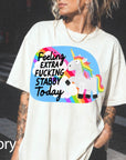 Feeling Extra Fucking Stabby Today Comfort Colors Graphic Tee, Funny Unicorn Shirt, Sarcastic Rainbow Tee, Adult Humor Gift Shirt