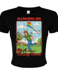 Hanging On By A Fucking Thread - Women's Cropped Baby Tee