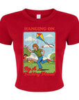Hanging On By A Fucking Thread - Women's Cropped Baby Tee