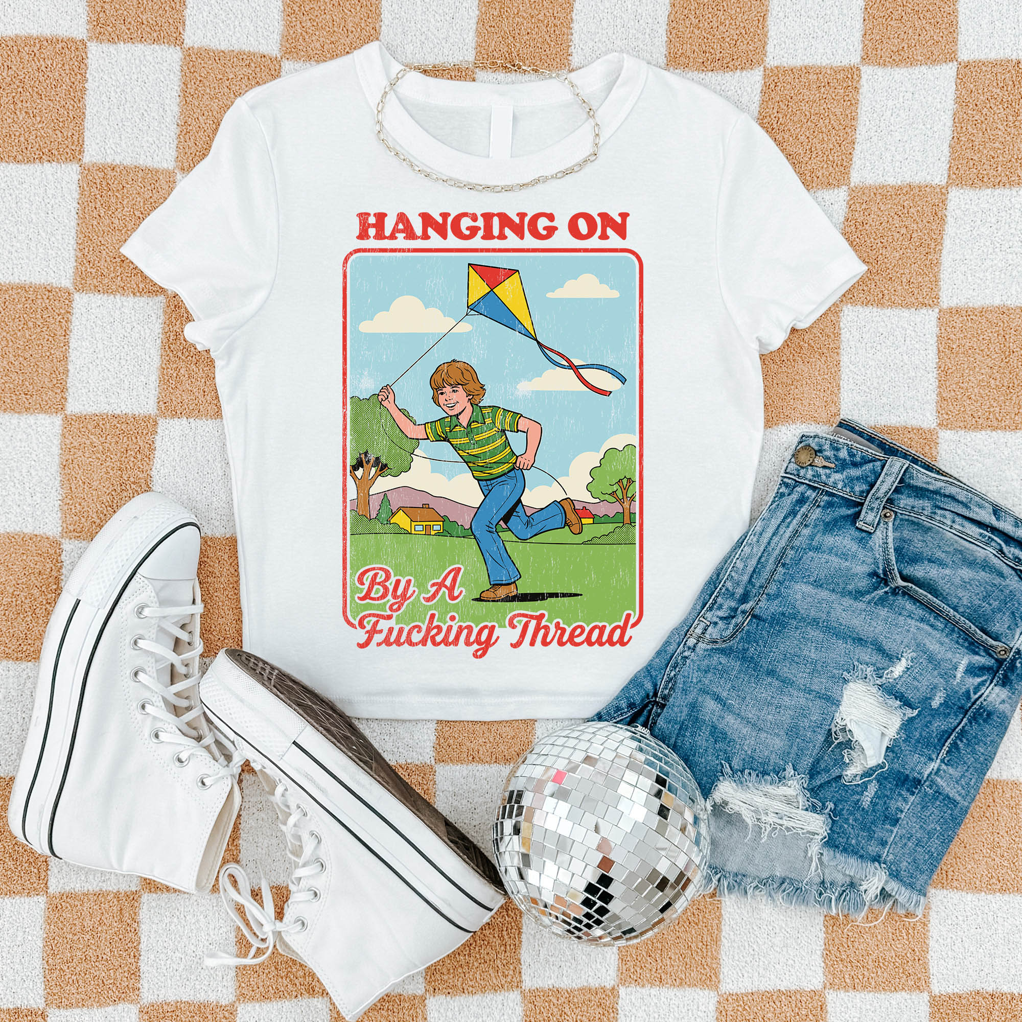 Hanging On By A Fucking Thread - Women's Cropped Baby Tee