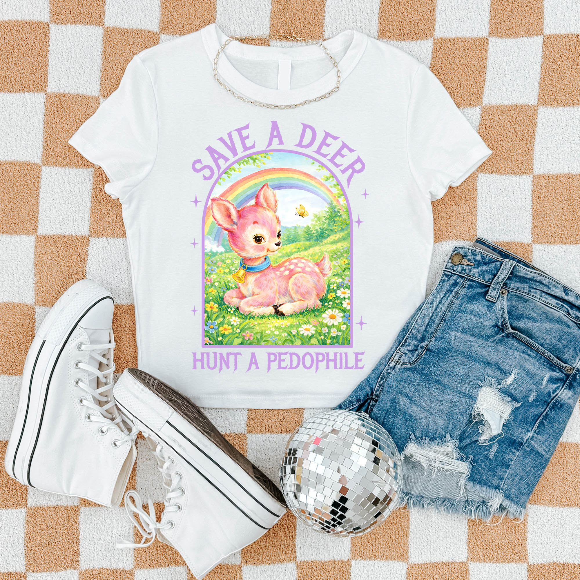 Save A Deer, Hunt A Pedophile - Women's Cropped Baby Tee