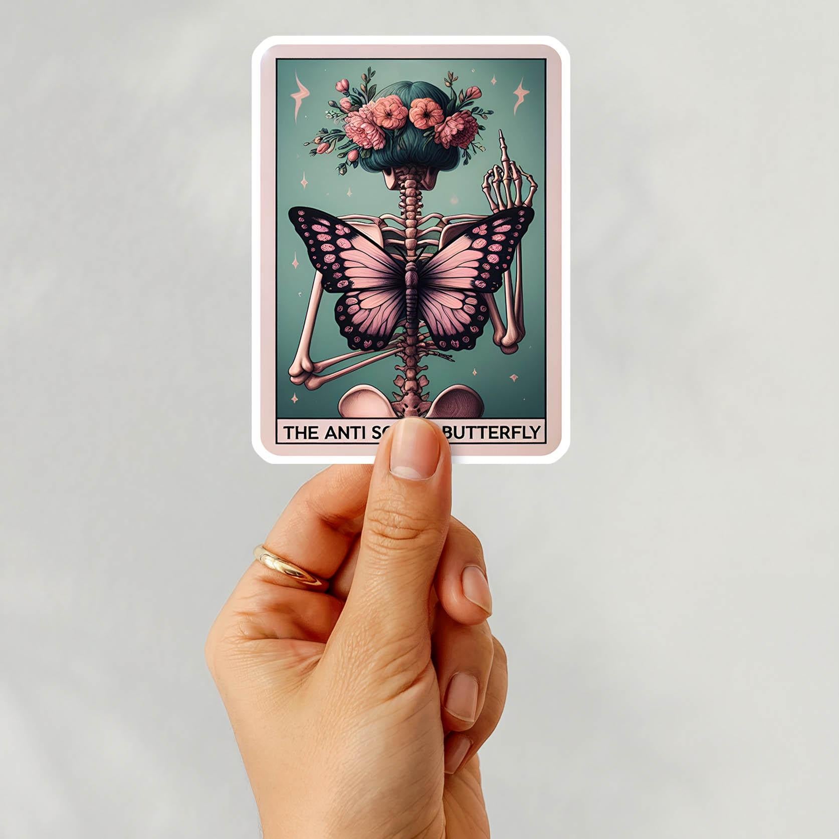 The Anti Social Butterfly - Vinyl Water Resistant Sticker, Laptop Sticker, Phone Sticker, Water Bottle Sticker, Cute Decal