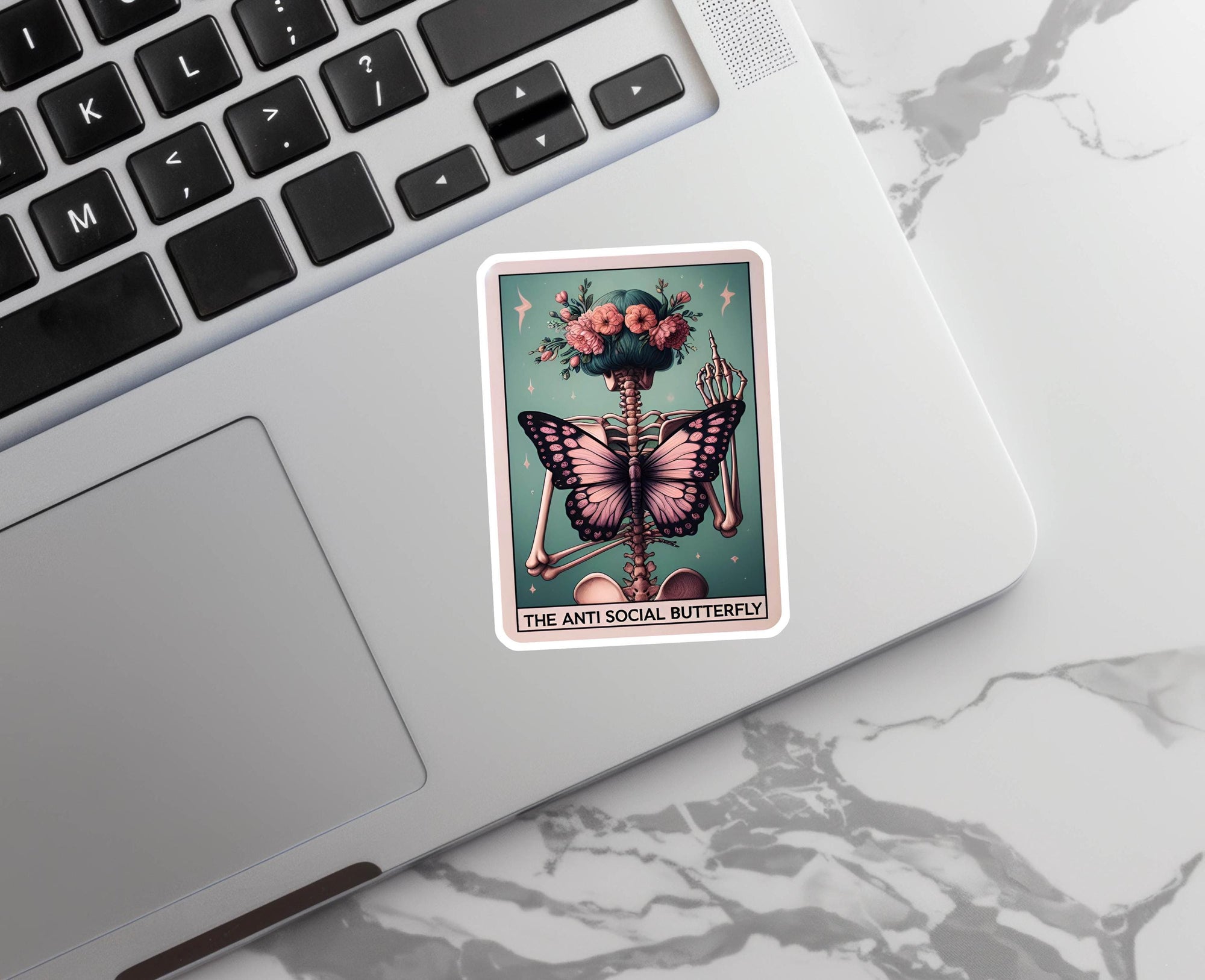 The Anti Social Butterfly - Vinyl Water Resistant Sticker, Laptop Sticker, Phone Sticker, Water Bottle Sticker, Cute Decal