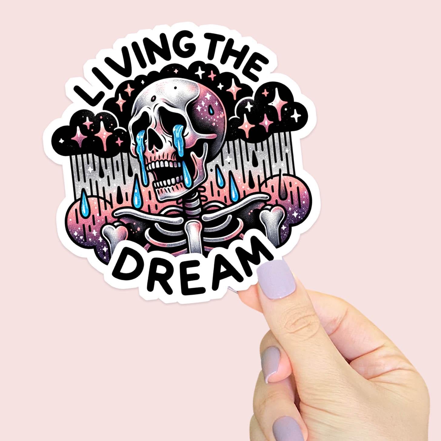 Living the Dream - Vinyl Water Resistant Sticker, Laptop Sticker, Phone Sticker, Water Bottle Sticker