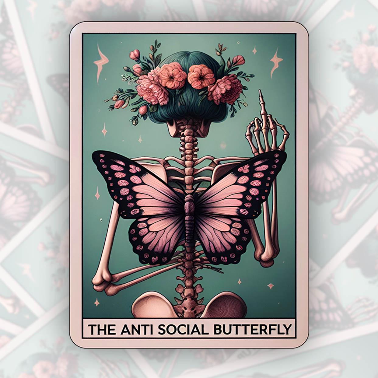 The Anti Social Butterfly - Vinyl Water Resistant Sticker, Laptop Sticker, Phone Sticker, Water Bottle Sticker, Cute Decal
