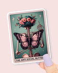 The Anti Social Butterfly - Vinyl Water Resistant Sticker, Laptop Sticker, Phone Sticker, Water Bottle Sticker, Cute Decal