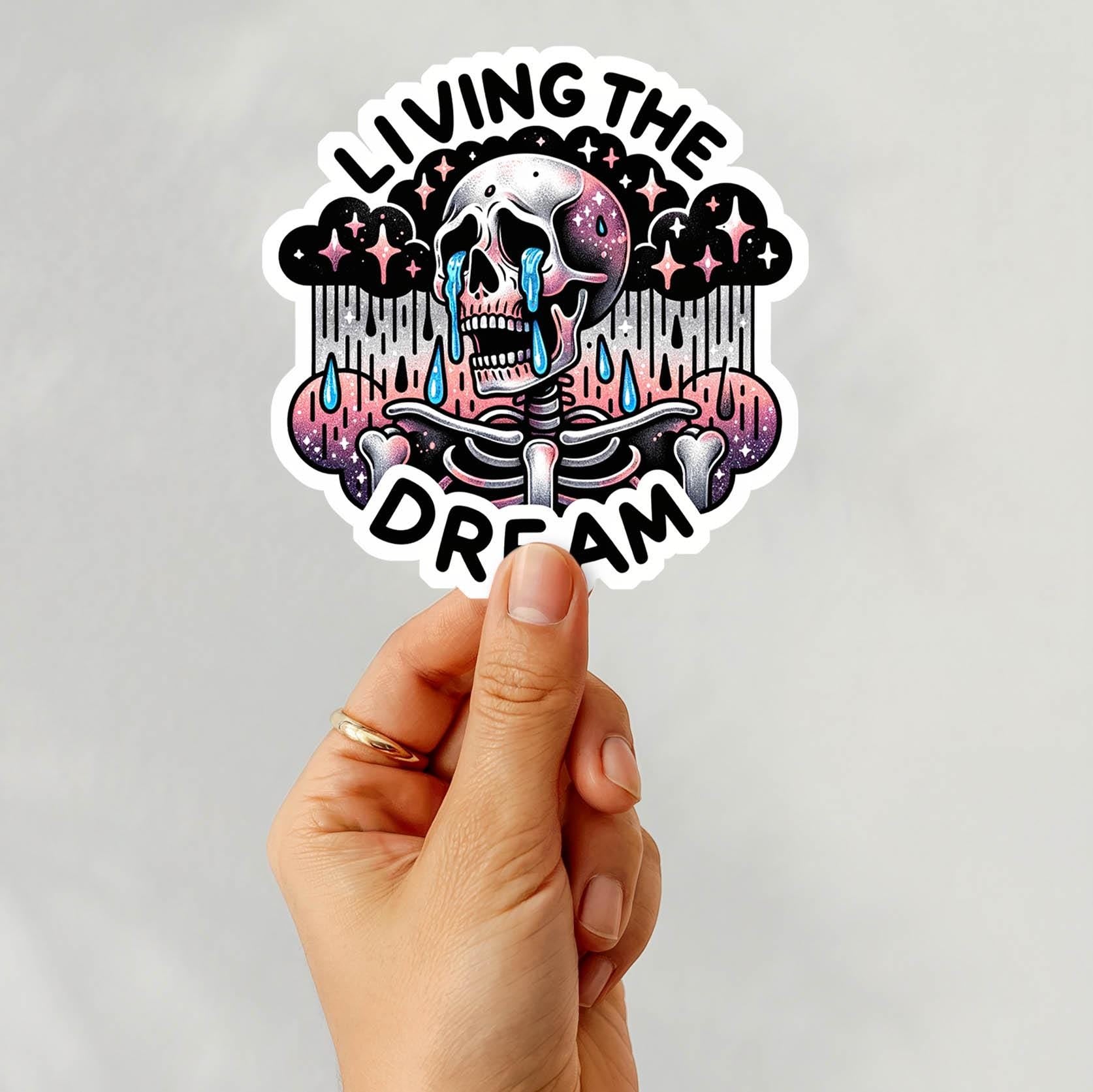 Living the Dream - Vinyl Water Resistant Sticker, Laptop Sticker, Phone Sticker, Water Bottle Sticker