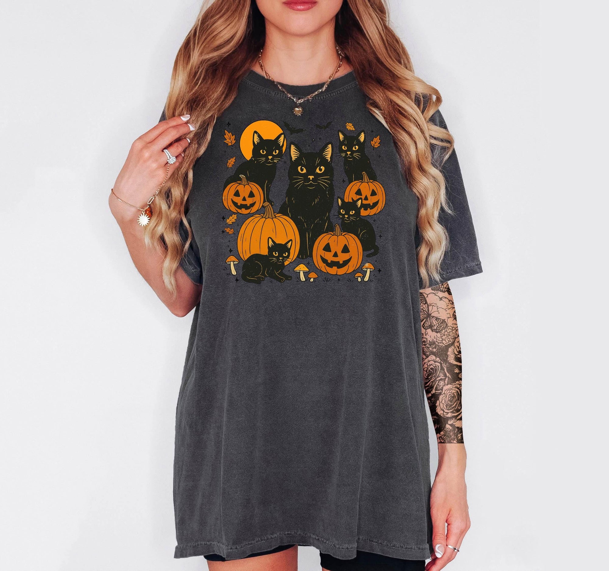 Black Cats on Pumpkins - Comfort Colors T-shirt, Funny Shirt, Dark Humor