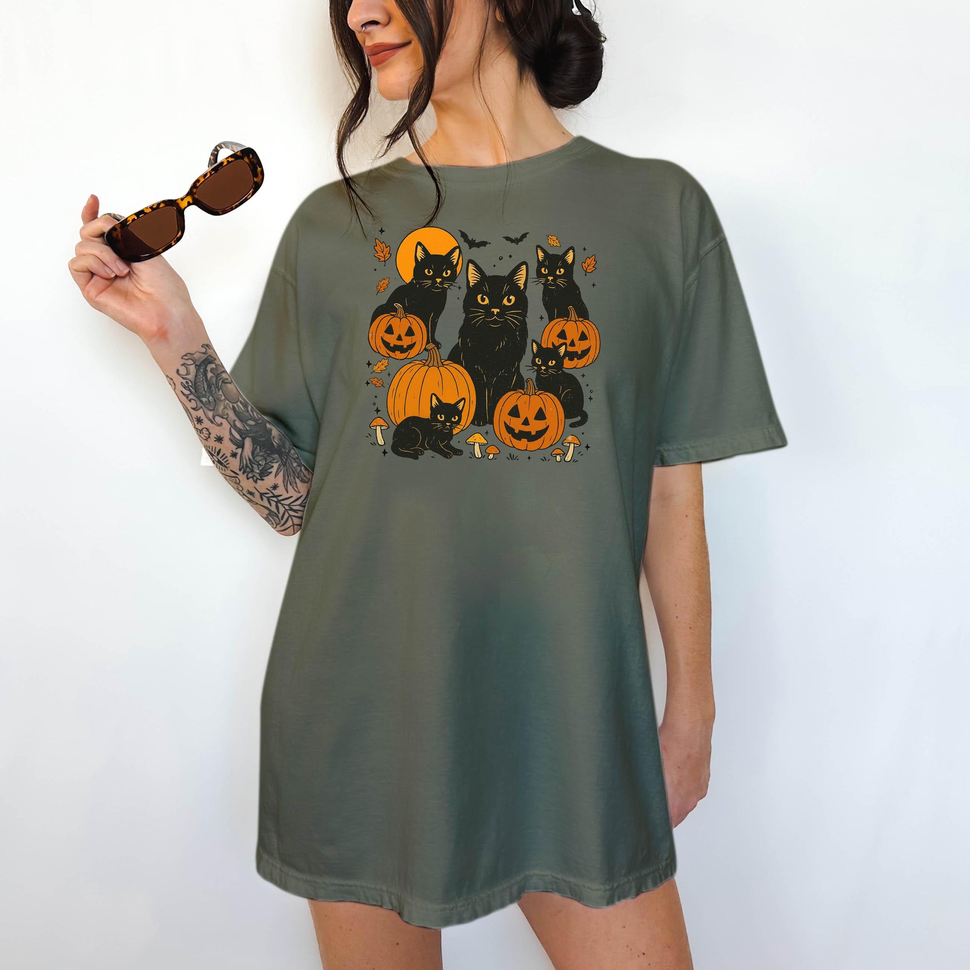 Black Cats on Pumpkins - Comfort Colors T-shirt, Funny Shirt, Dark Humor