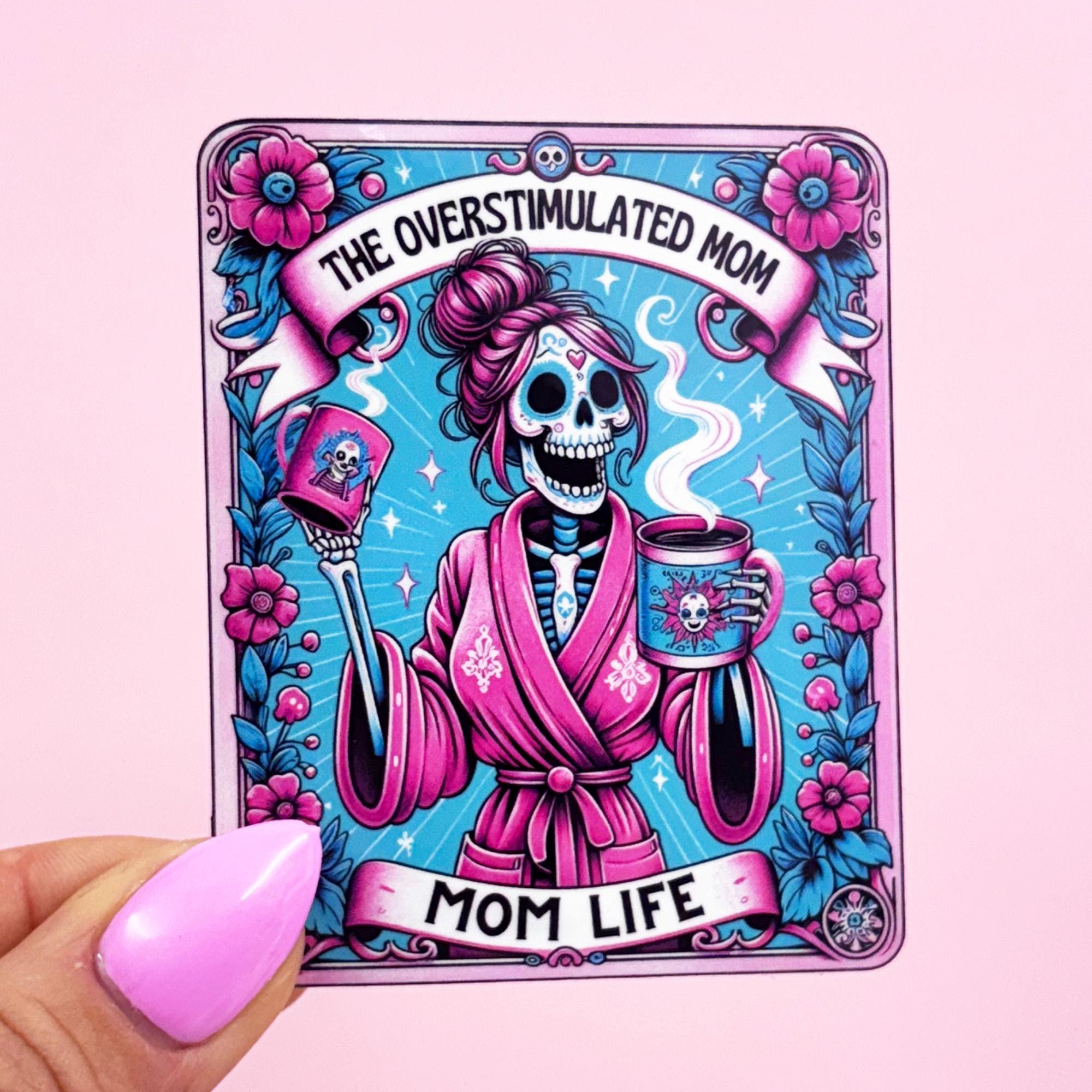 The Overstimulated Mom Tarot Card Sticker - Vinyl Water Resistant Sticker, Laptop Sticker, Phone Sticker, Water Bottle Sticker, Cute Decal