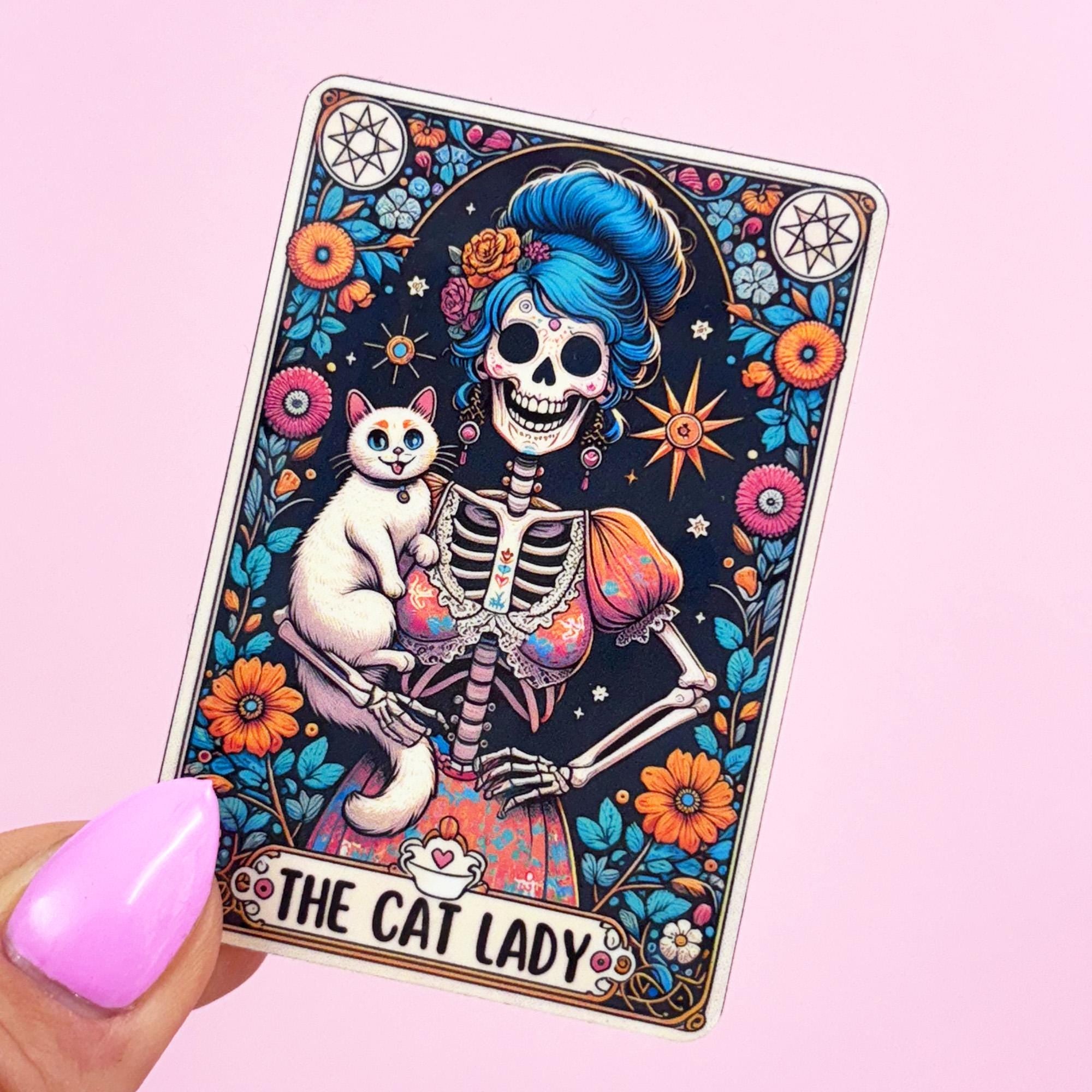 The Cat Lady Vinyl Tarot Card Sticker - Vinyl Water Resistant Sticker, Laptop Sticker, Phone Sticker, Water Bottle Sticker, Cute Decal