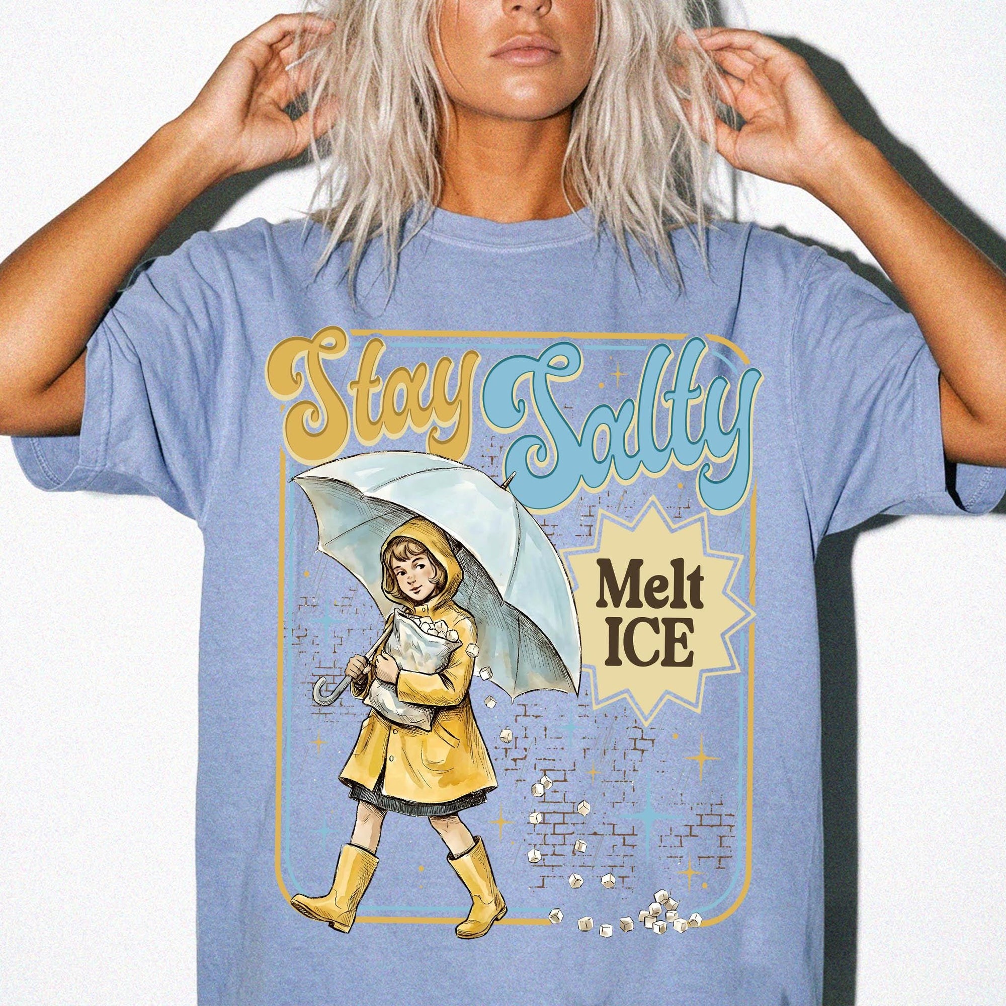 Stay Salty Melt Ice Comfort Colors Tee Shirt, Vintage Illustration Tee, Political Statement T-Shirt, Retro Rain Girl Graphic Shirt,