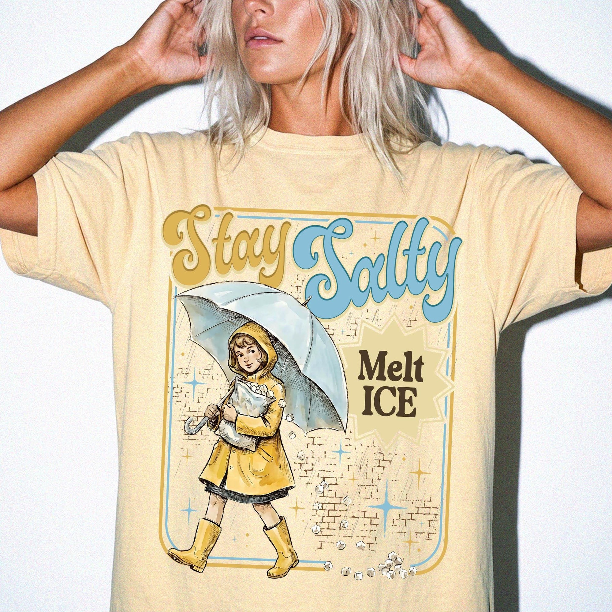 Stay Salty Melt Ice Comfort Colors Tee Shirt, Vintage Illustration Tee, Political Statement T-Shirt, Retro Rain Girl Graphic Shirt,