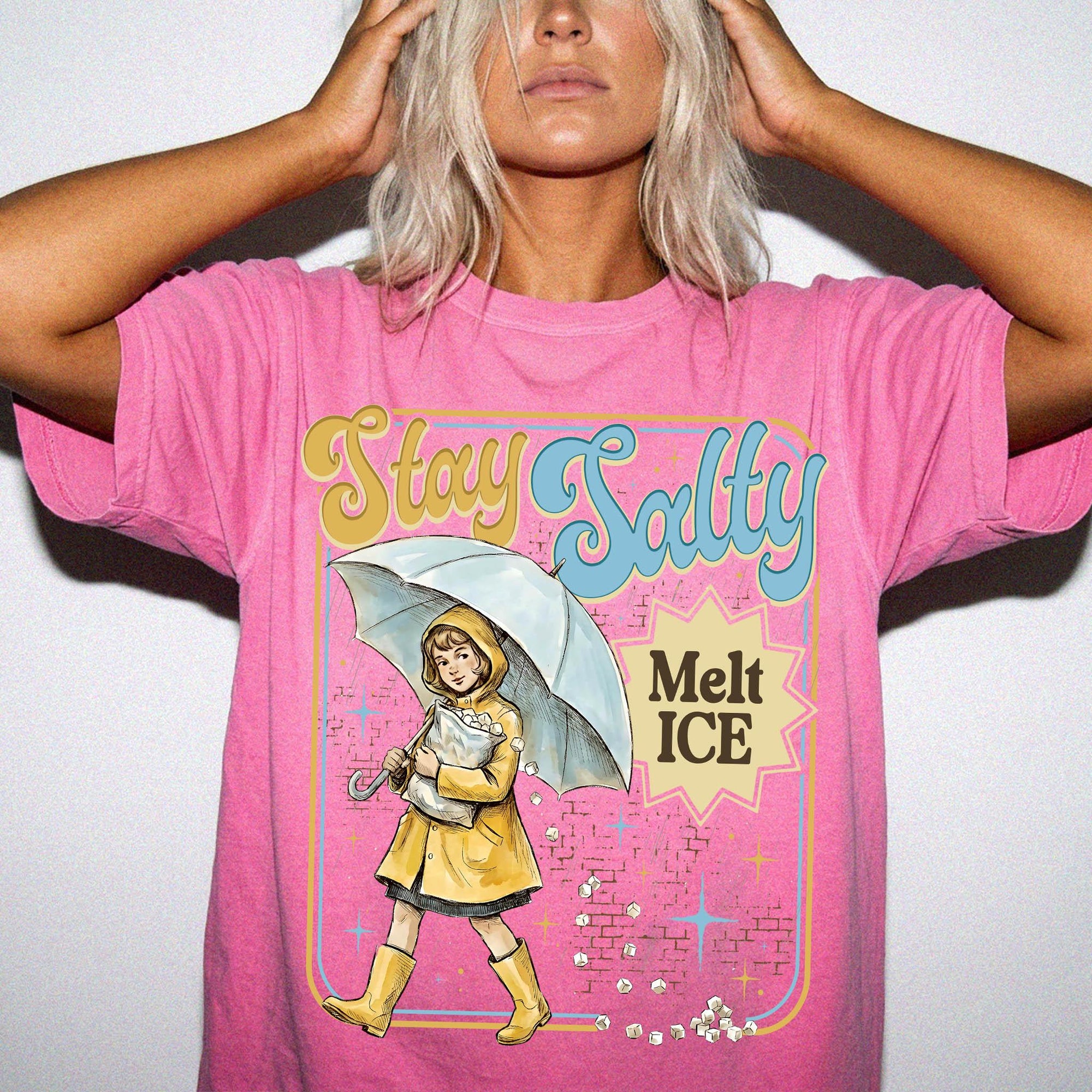 Stay Salty Melt Ice Comfort Colors Tee Shirt, Vintage Illustration Tee, Political Statement T-Shirt, Retro Rain Girl Graphic Shirt,