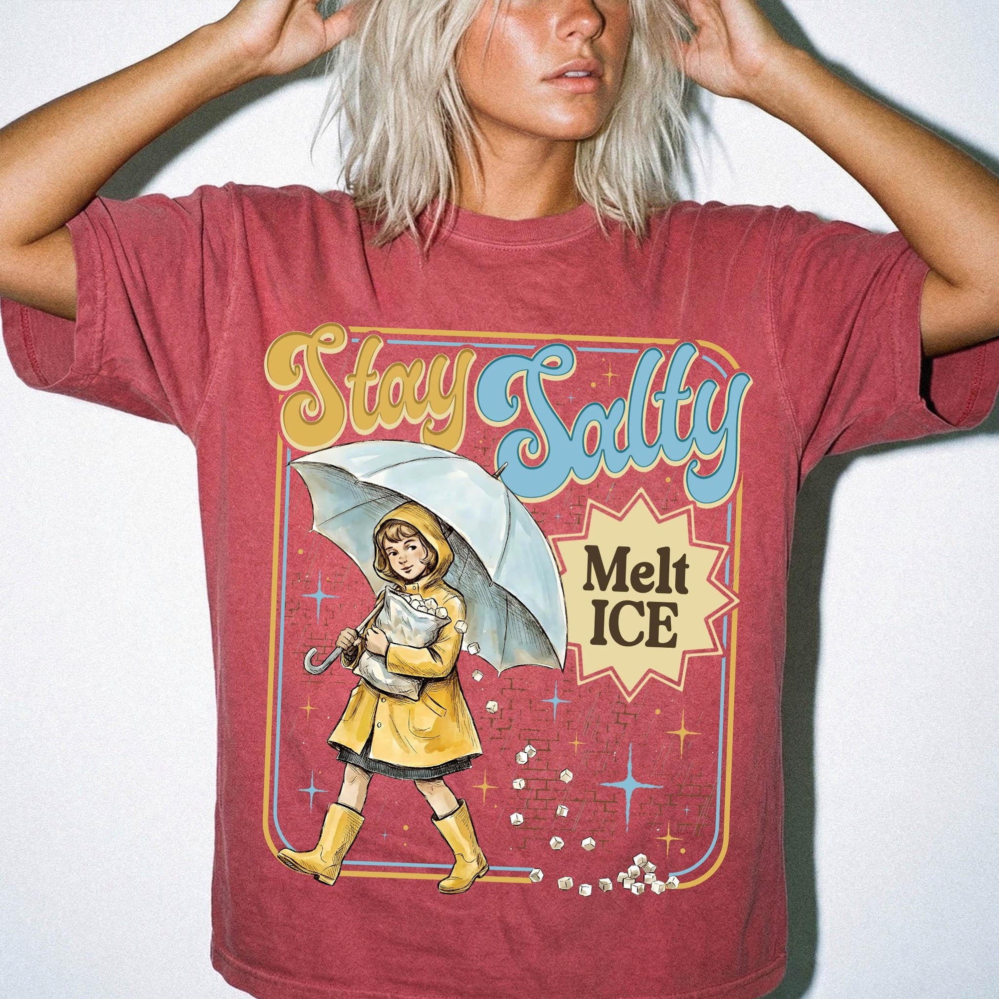 Stay Salty Melt Ice Comfort Colors Tee Shirt, Vintage Illustration Tee, Political Statement T-Shirt, Retro Rain Girl Graphic Shirt,