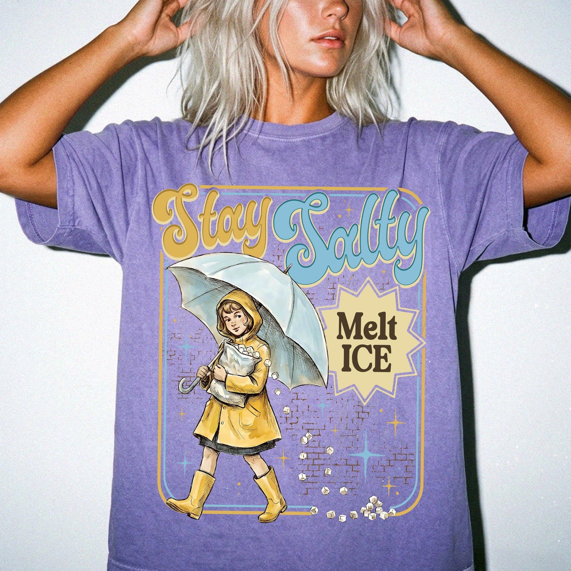Stay Salty Melt Ice Comfort Colors Tee Shirt, Vintage Illustration Tee, Political Statement T-Shirt, Retro Rain Girl Graphic Shirt,