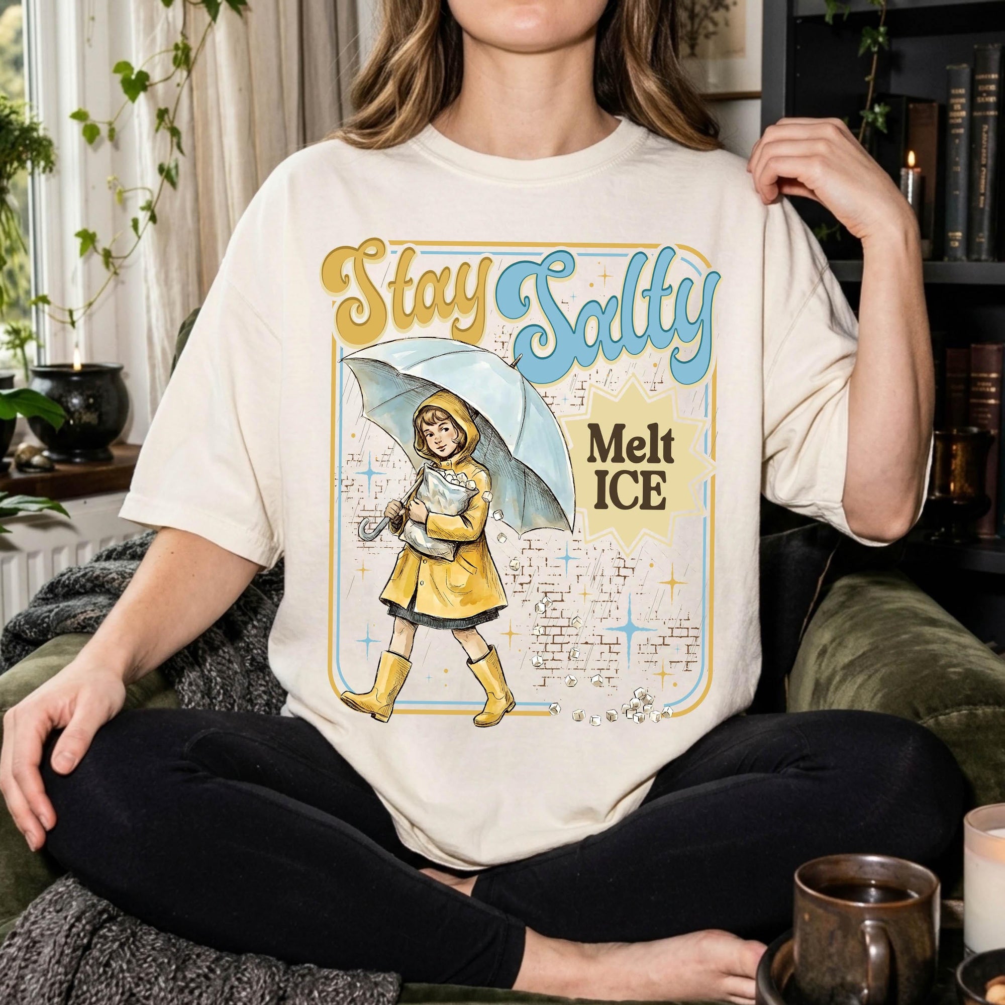 Stay Salty Melt Ice Comfort Colors Tee Shirt, Vintage Illustration Tee, Political Statement T-Shirt, Retro Rain Girl Graphic Shirt,