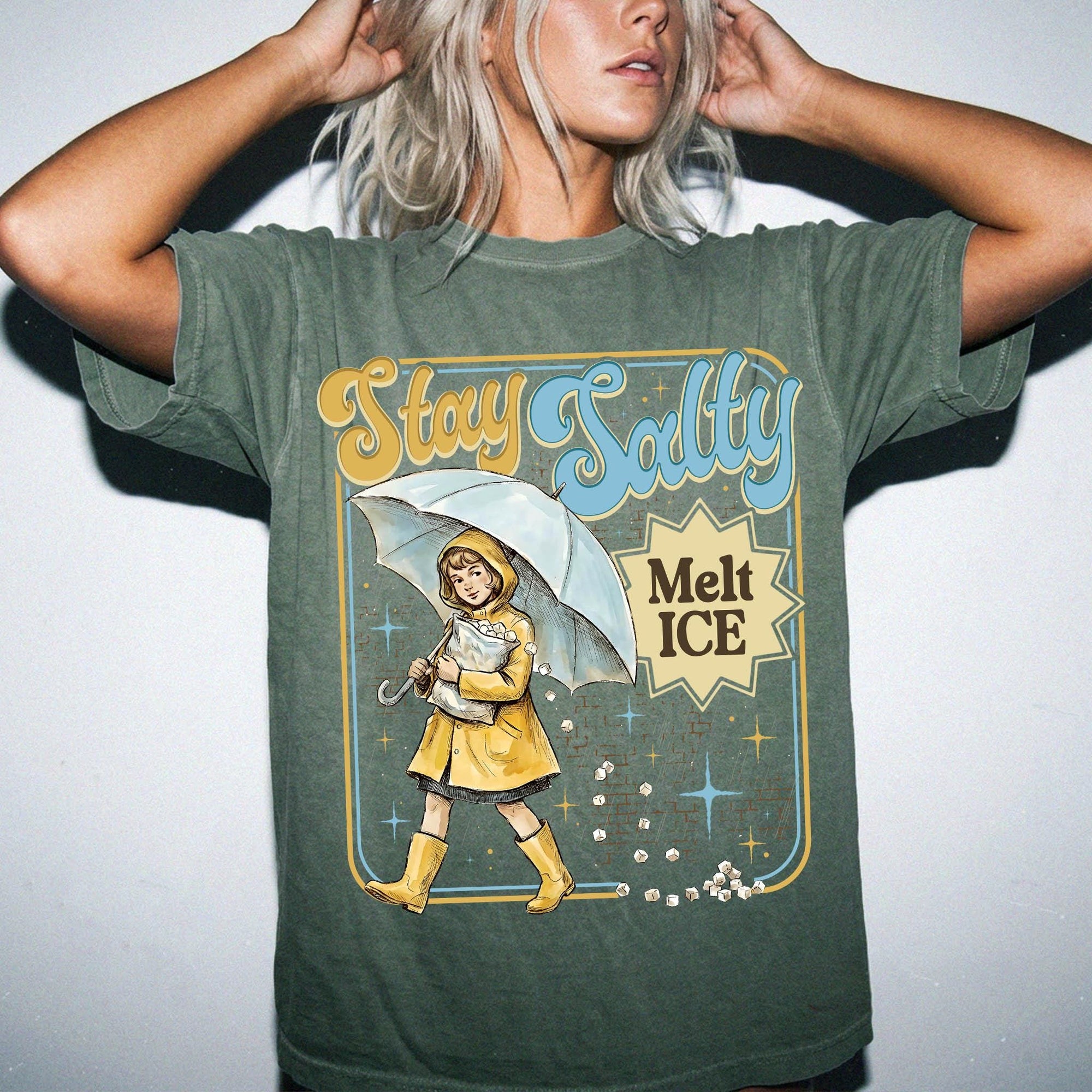 Stay Salty Melt Ice Comfort Colors Tee Shirt, Vintage Illustration Tee, Political Statement T-Shirt, Retro Rain Girl Graphic Shirt,