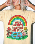 Your Anxiety Is A Lying A** Bitch Comfort Colors Tee -Trippy Mushroom Rainbow Shirt, Funny Mental Health T-Shirt, Retro Positivity