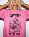 Surviving Purely Out Of Spite Comfort Colors Shirt, Funny Skeleton Coffin Tee, Sarcastic Dark Humor T-Shirt, Gothic Floral Skeleton Shirt,