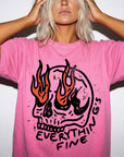 Everything Is Fine Comfort Colors Graphic Tee Shirt, Flaming Skull Graphic Tee, Dark Humor Sarcastic T-Shirt, Grunge Skull Shirt,