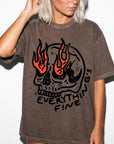 Everything Is Fine Comfort Colors Graphic Tee Shirt, Flaming Skull Graphic Tee, Dark Humor Sarcastic T-Shirt, Grunge Skull Shirt,