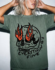 Everything Is Fine Comfort Colors Graphic Tee Shirt, Flaming Skull Graphic Tee, Dark Humor Sarcastic T-Shirt, Grunge Skull Shirt,