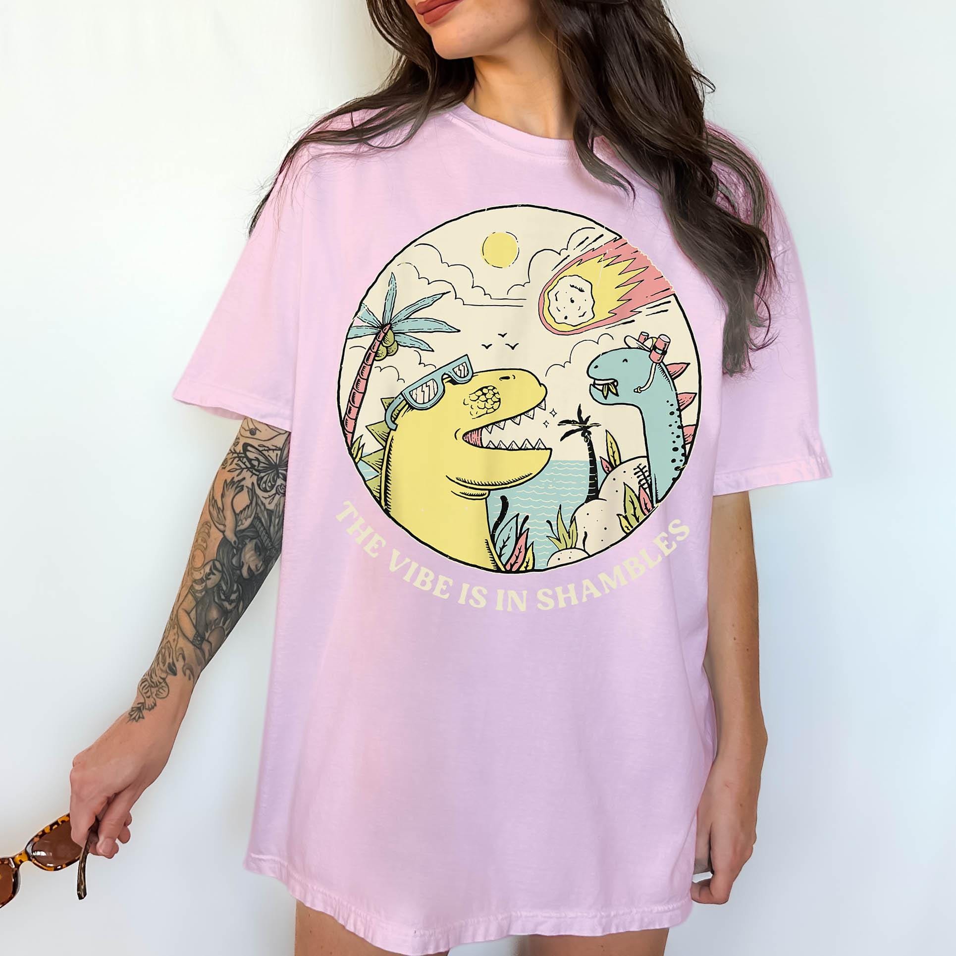The Vibe Is In Shambles Shirt, Funny Dinosaur Meteor Tee, Sarcastic Meme T-Shirt, Retro Dino Graphic Shirt, Comfort Colors Graphic Tee