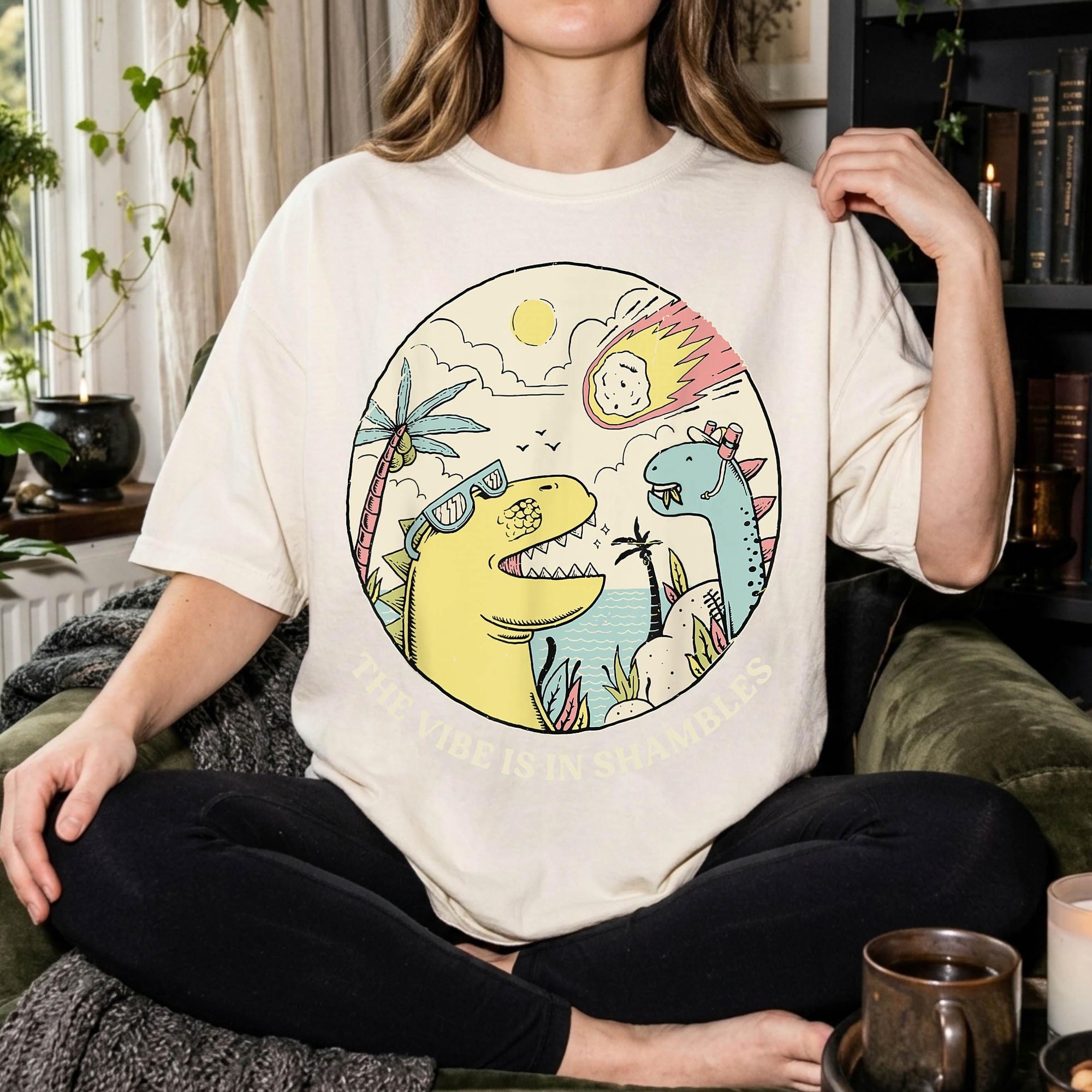 The Vibe Is In Shambles Shirt, Funny Dinosaur Meteor Tee, Sarcastic Meme T-Shirt, Retro Dino Graphic Shirt, Comfort Colors Graphic Tee