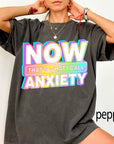 Now That's What I Call Anxiety Comfort Colors Graphic Tee, Funny Retro Shirt, Sarcastic Mental Health Tee, Y2K Holographic Print Shirt