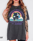 Funny ADHD Orca Comfort Colors Graphic Tee, Current Side Quest Shirt, Rainbow Whale Shirt, ADHD Awareness Tee, Neurodivergent Gift