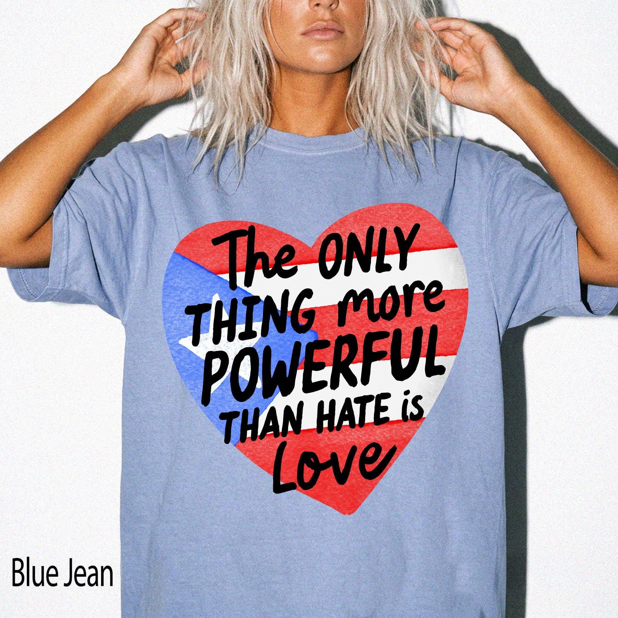 Puerto Rico Flag Heart Comfort Colors Graphic Tee, Love Over Hate Shirt, Puerto Rican Pride Tee, Boricua Gift Shirt, Cultural Heritage Tee