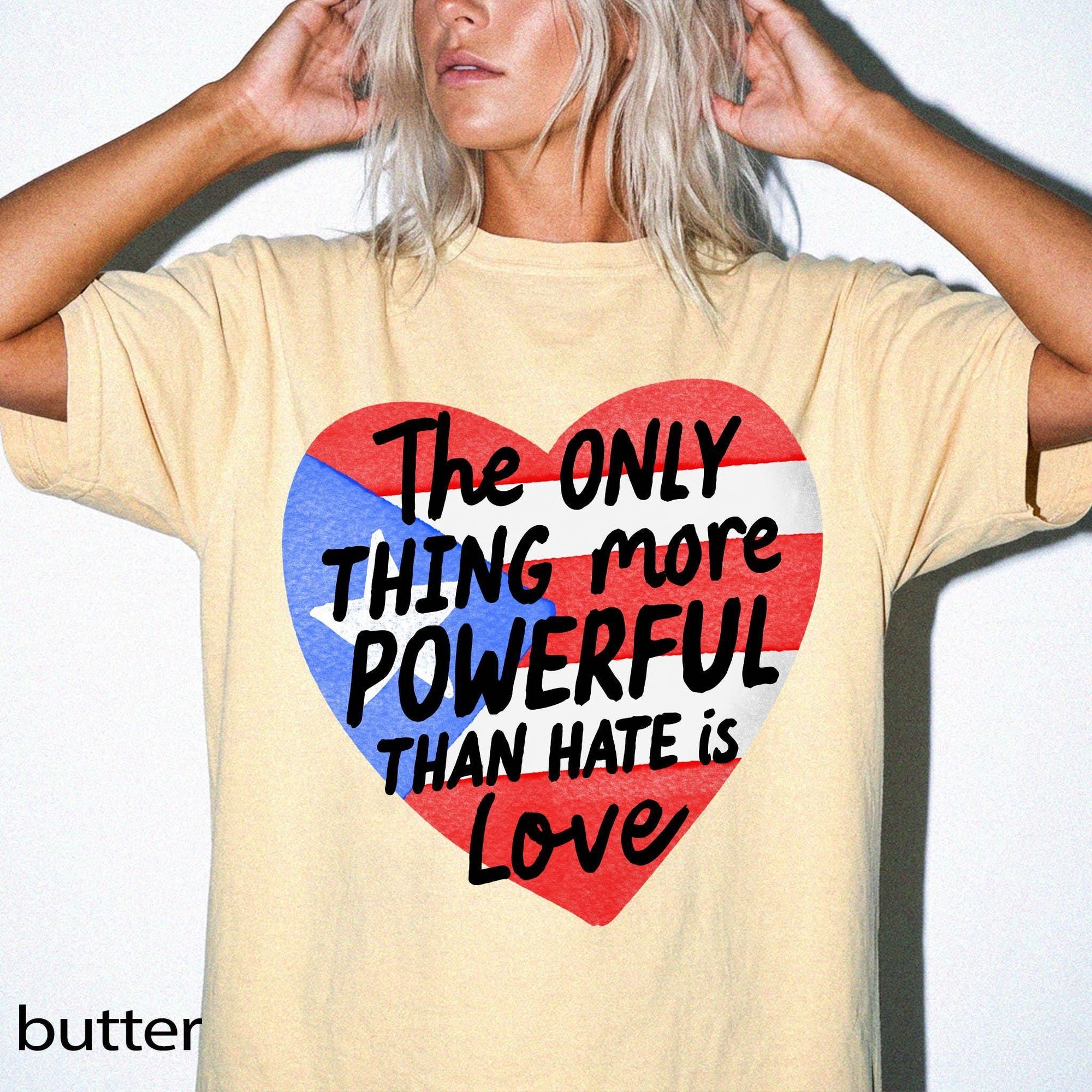 Puerto Rico Flag Heart Comfort Colors Graphic Tee, Love Over Hate Shirt, Puerto Rican Pride Tee, Boricua Gift Shirt, Cultural Heritage Tee