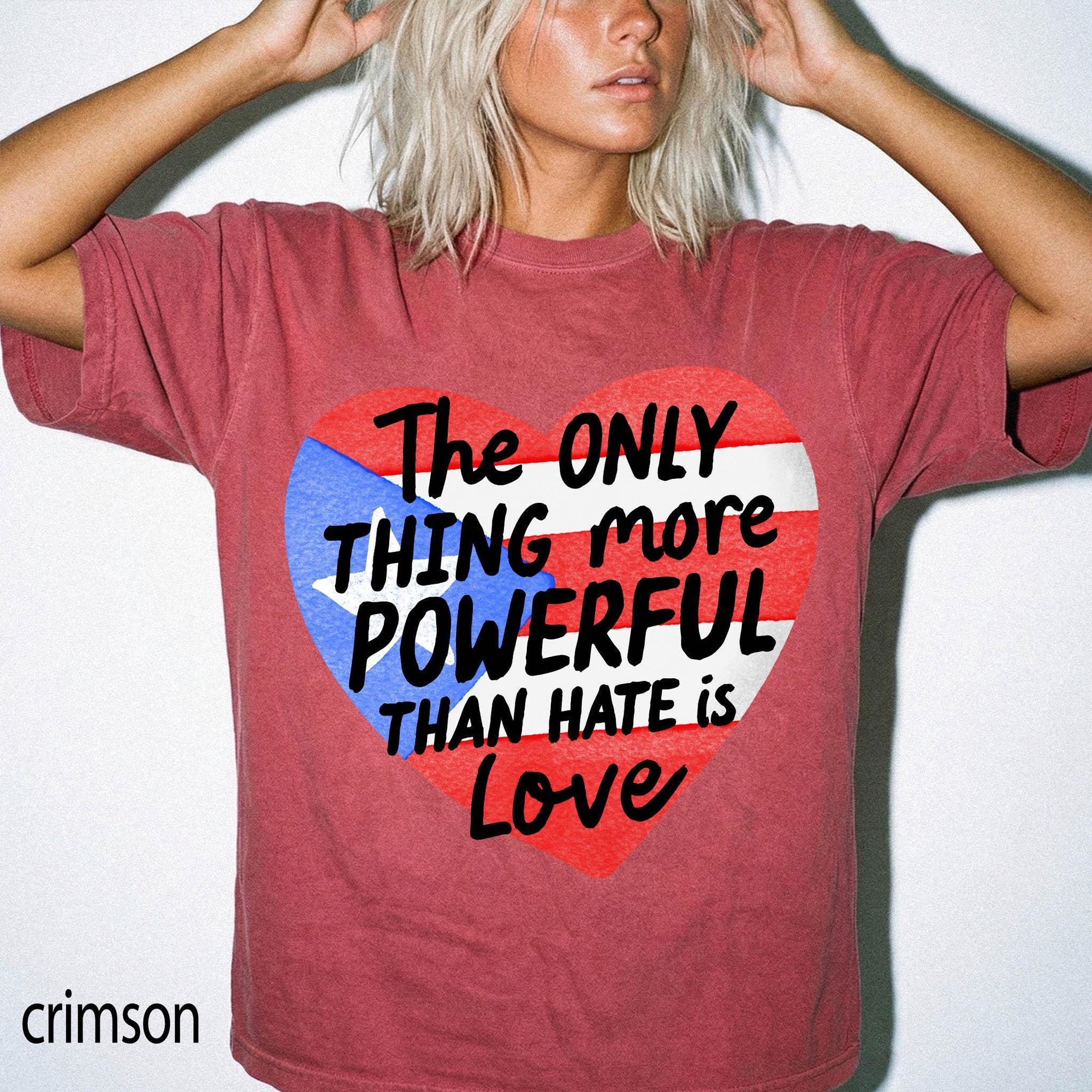 Puerto Rico Flag Heart Comfort Colors Graphic Tee, Love Over Hate Shirt, Puerto Rican Pride Tee, Boricua Gift Shirt, Cultural Heritage Tee