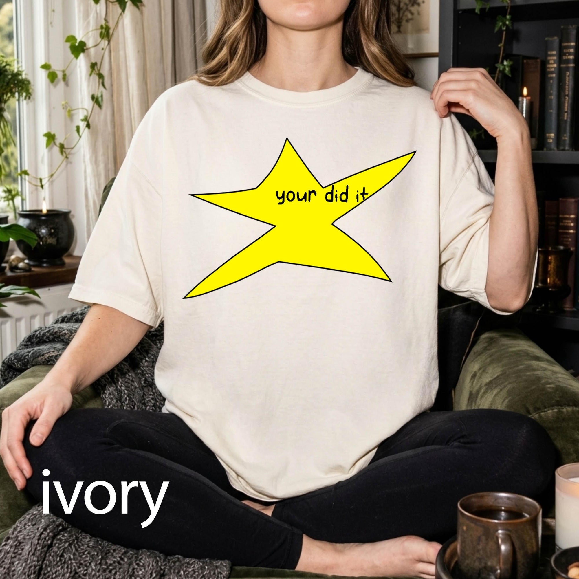 Motivational Star Comfort Colors Graphic Tee, Your Did It Shirt, Funny Ironic Meme Tee, Y2K Doodle Star Shirt, Trendy Sarcastic Gift