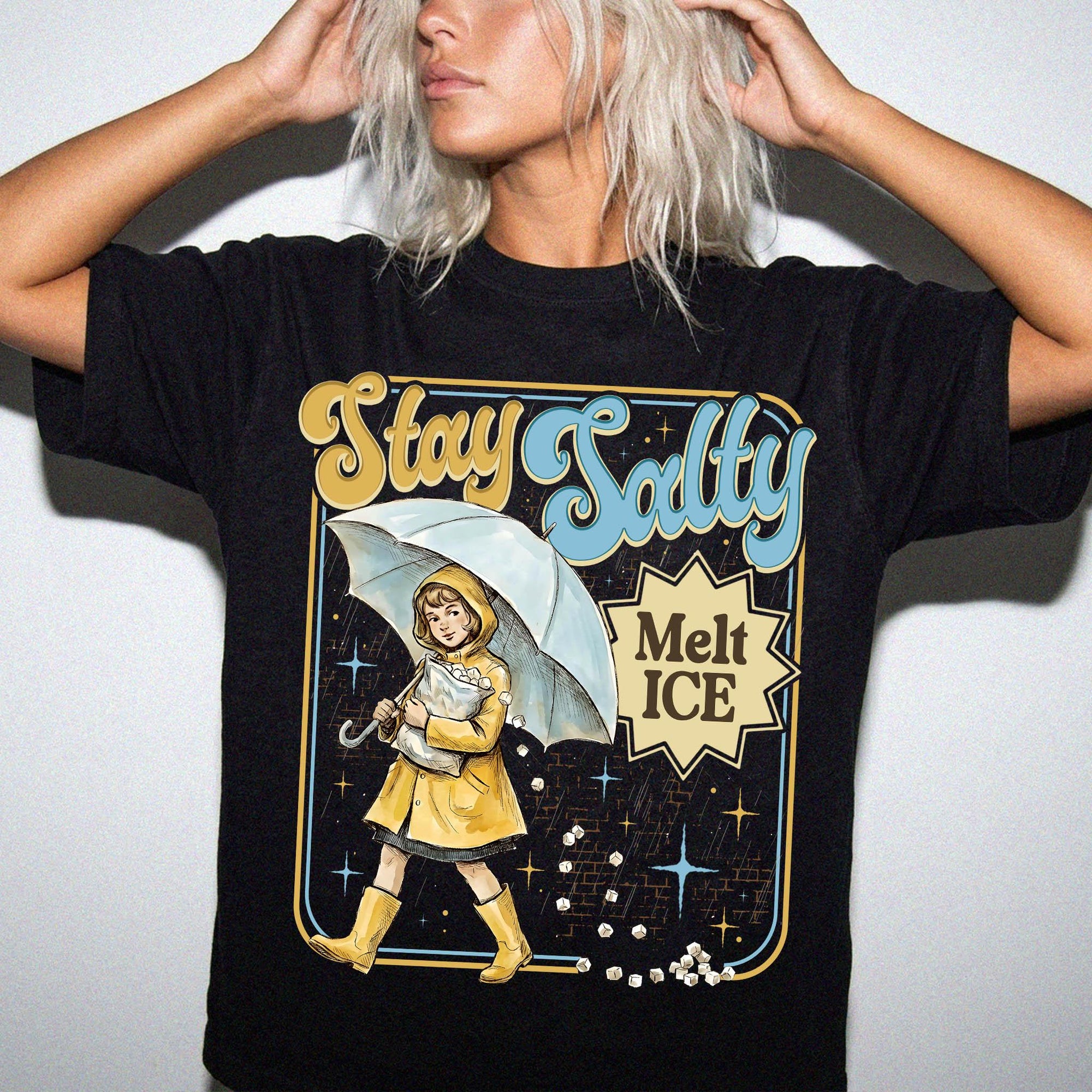 Stay Salty Melt Ice Comfort Colors Tee Shirt, Vintage Illustration Tee, Political Statement T-Shirt, Retro Rain Girl Graphic Shirt,