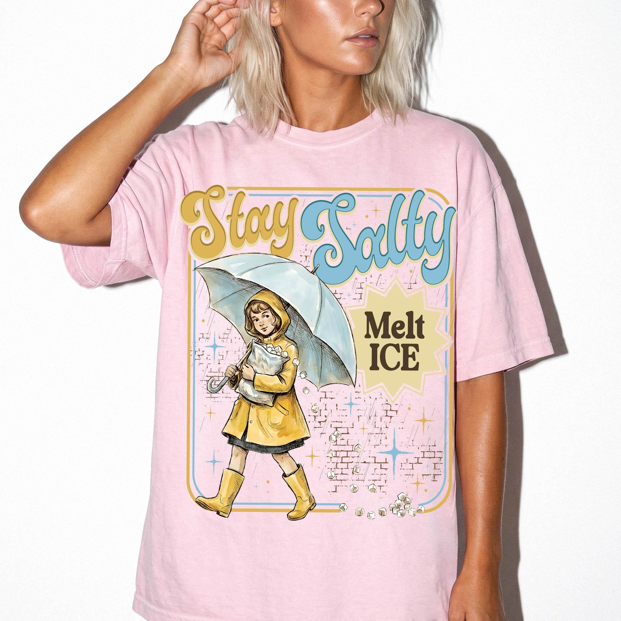 Stay Salty Melt Ice Comfort Colors Tee Shirt, Vintage Illustration Tee, Political Statement T-Shirt, Retro Rain Girl Graphic Shirt,