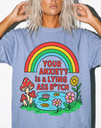 Your Anxiety Is A Lying A** Bitch Comfort Colors Tee -Trippy Mushroom Rainbow Shirt, Funny Mental Health T-Shirt, Retro Positivity