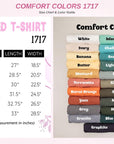 The image is a color chart for a "Unisex Garment-Dyed T-shirt" with various color options and corresponding measurements.