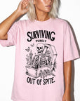 Surviving Purely Out Of Spite Comfort Colors Shirt, Funny Skeleton Coffin Tee, Sarcastic Dark Humor T-Shirt, Gothic Floral Skeleton Shirt,