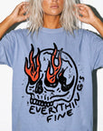 Everything Is Fine Comfort Colors Graphic Tee Shirt, Flaming Skull Graphic Tee, Dark Humor Sarcastic T-Shirt, Grunge Skull Shirt,