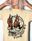 Everything Is Fine Comfort Colors Graphic Tee Shirt, Flaming Skull Graphic Tee, Dark Humor Sarcastic T-Shirt, Grunge Skull Shirt,